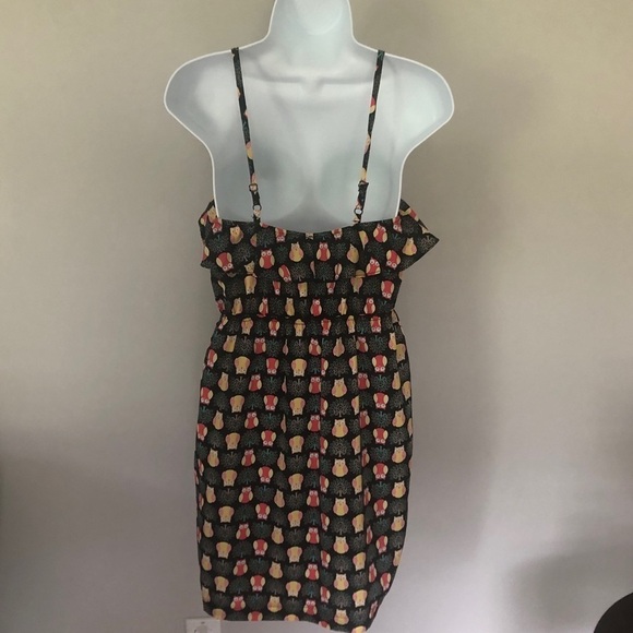 Hana by Morena black Owl design Spaghetti strap mini flounce dress size small - Picture 3 of 8